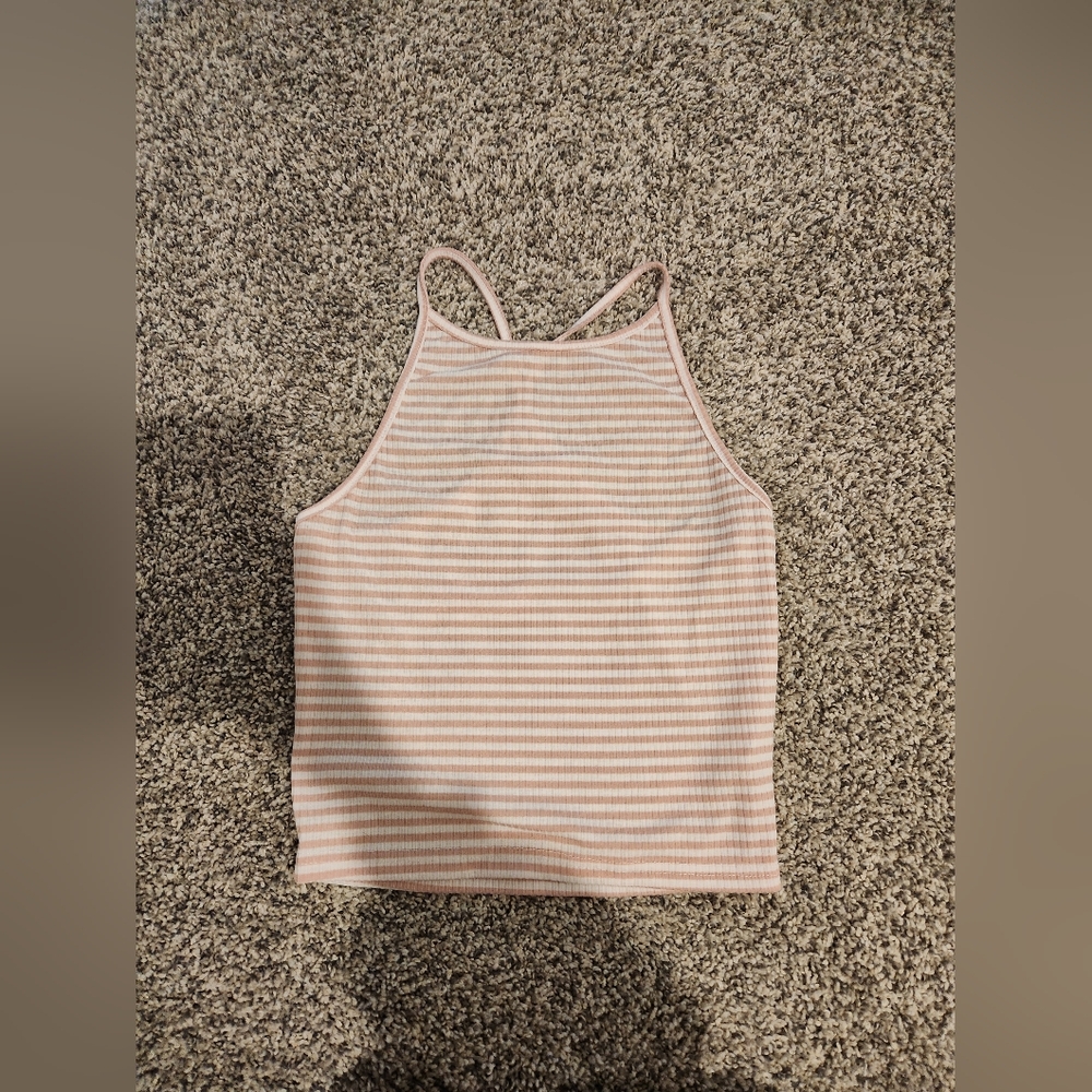 Hollister Pink and White Striped Crop Top
